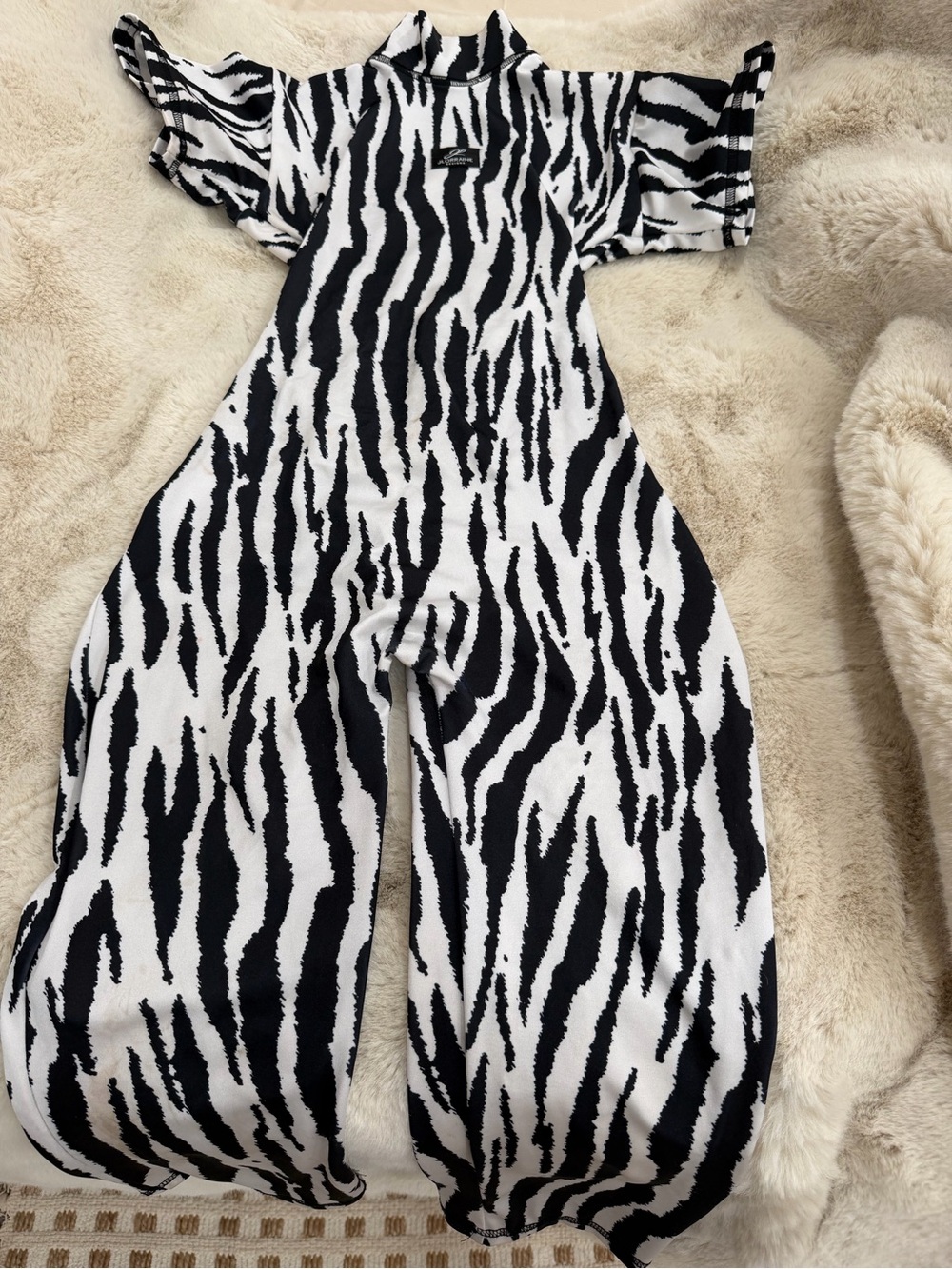 Zebra Print Wide-Leg Jumpsuit - Black & White